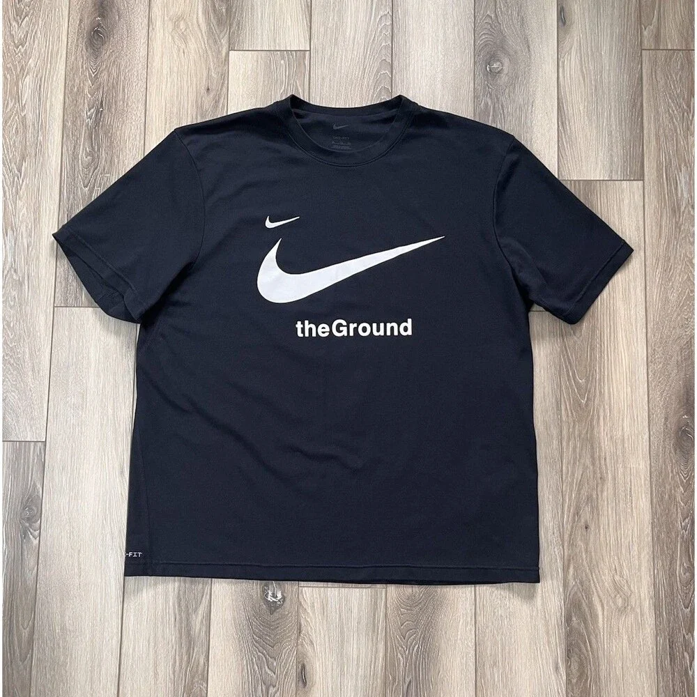 Nike Dri-Fit The Ground NYC Soccer Black Short Sleeve Tee Mens Sz XL Vented Pits